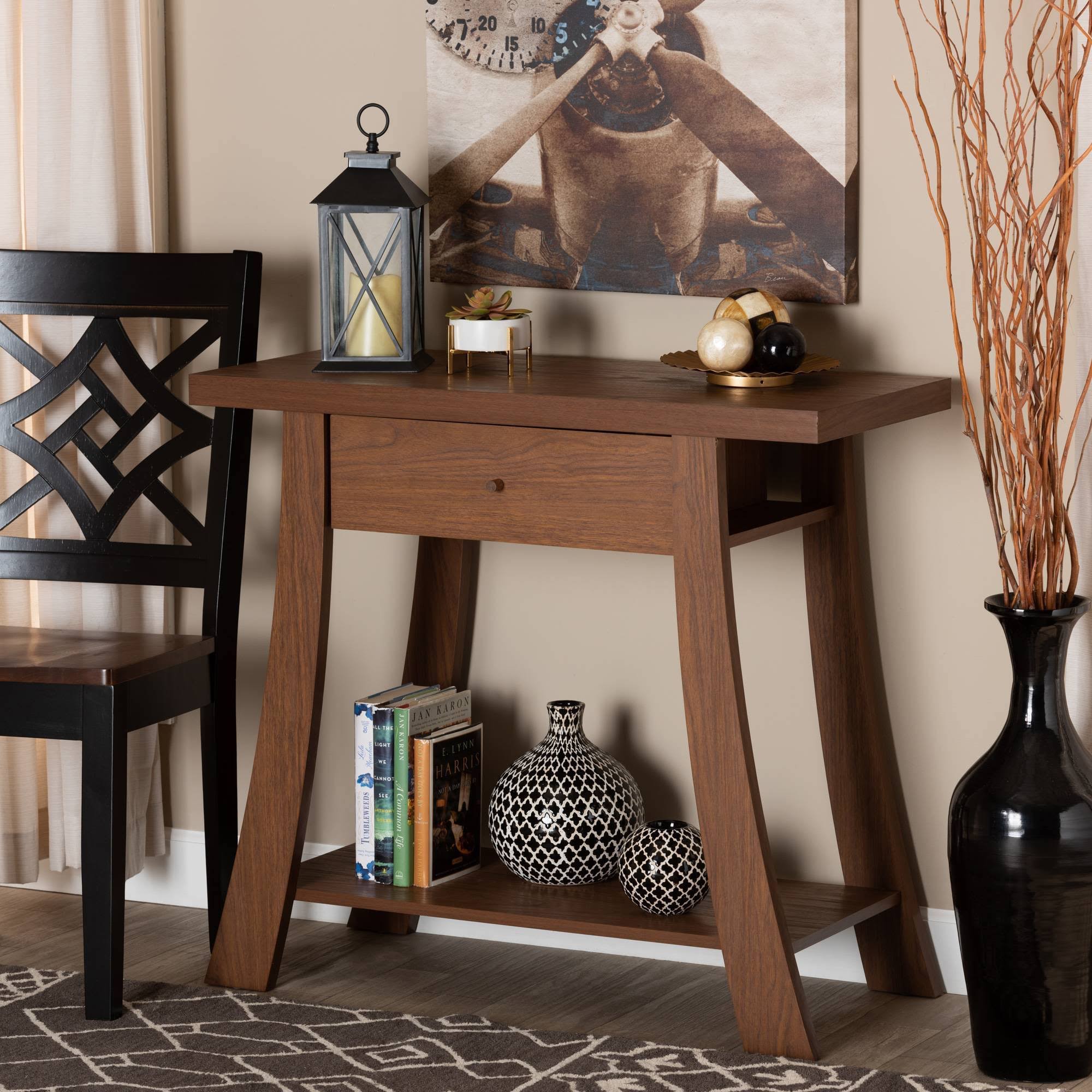 Walnut Brown Finished Wood 1-Drawer Console Table U652