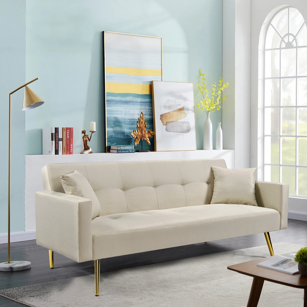 Convertible Fabric Folding Futon Sofa Bed J445