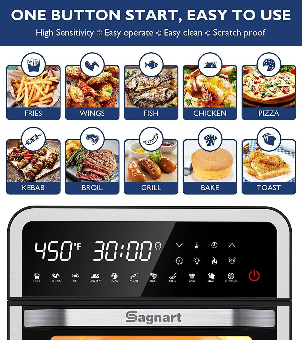 14-in-1 Stainless Steel Air Fryer Toaster Oven with Rotisserie Dehydrator H2800