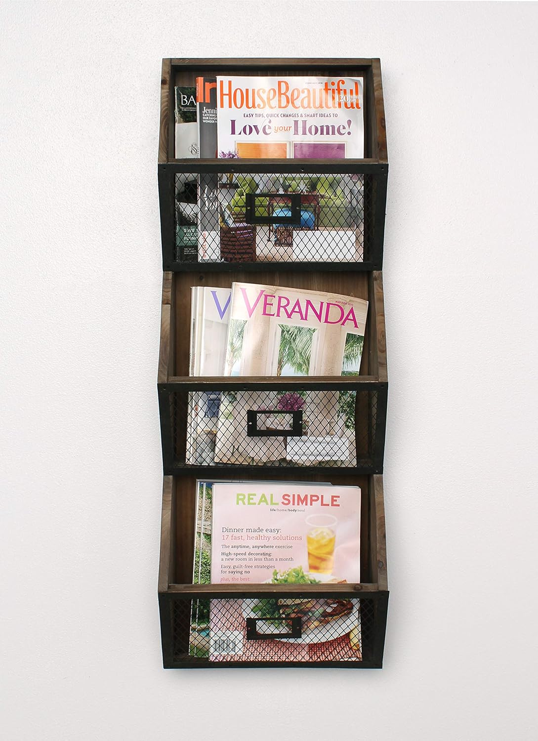 Rustic Wood and Metal Wall Storage Pockets H8753