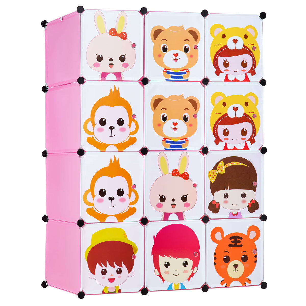 Pink Children's Portable Clothes Closet Rack with Storage Cubes Q835024