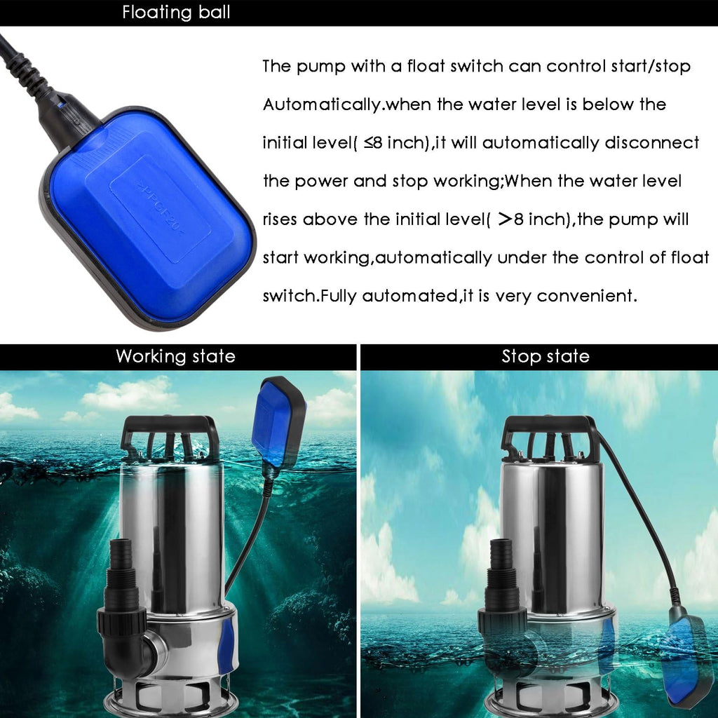 1.5 HP Stainless Steel Submersible Sump Pump with 15ft Cable and Float Switch G387