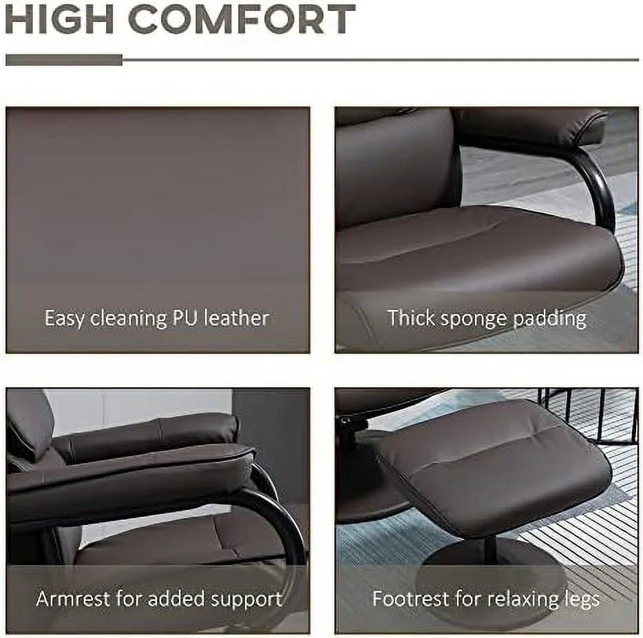 Brown PU Leather Swivel Recliner Chair with Ottoman L175