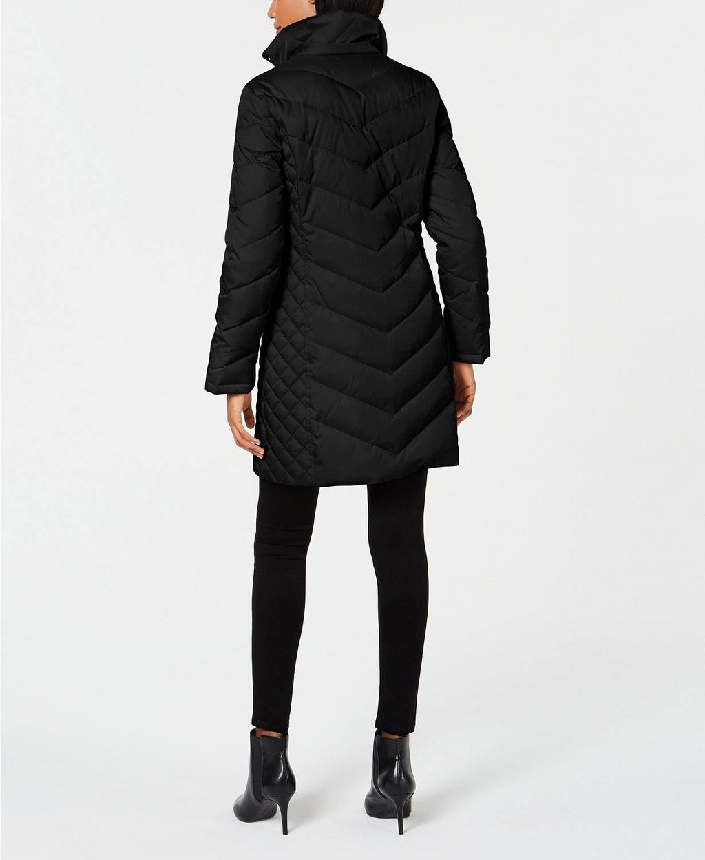 Black Petite Faux-Fur-Trim Down Hooded Puffer Coat C792969
