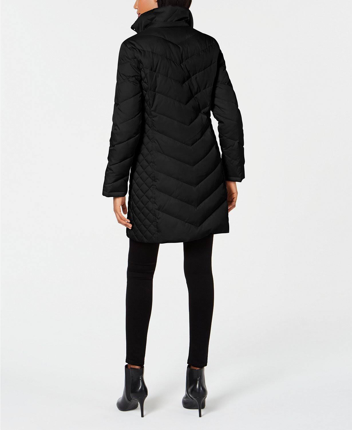 Black Petite Faux-Fur-Trim Down Hooded Puffer Coat C792969