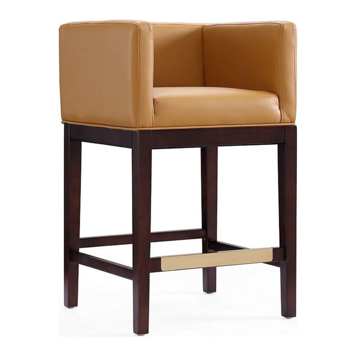 Camel and Dark Walnut Beech Wood Counter Height Bar Stool (Set of 2) D322