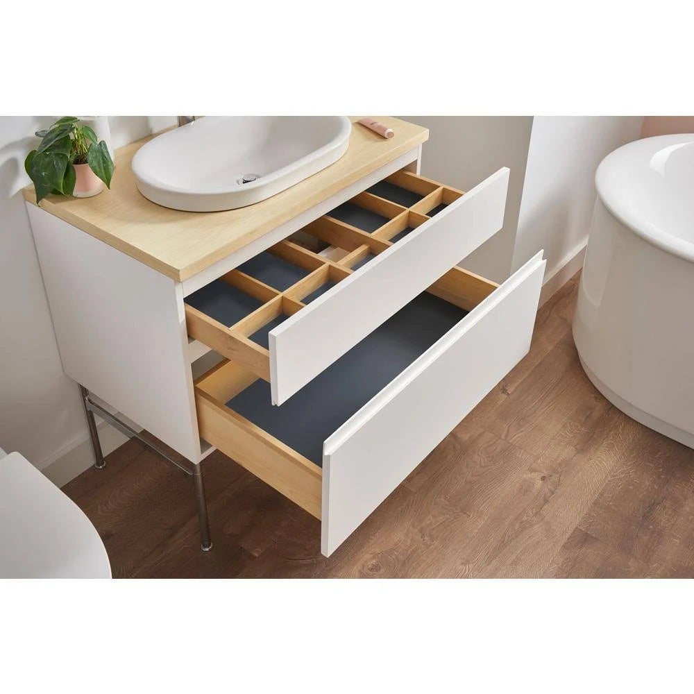 White Double Drawer Bath Vanity Cabinet I5500