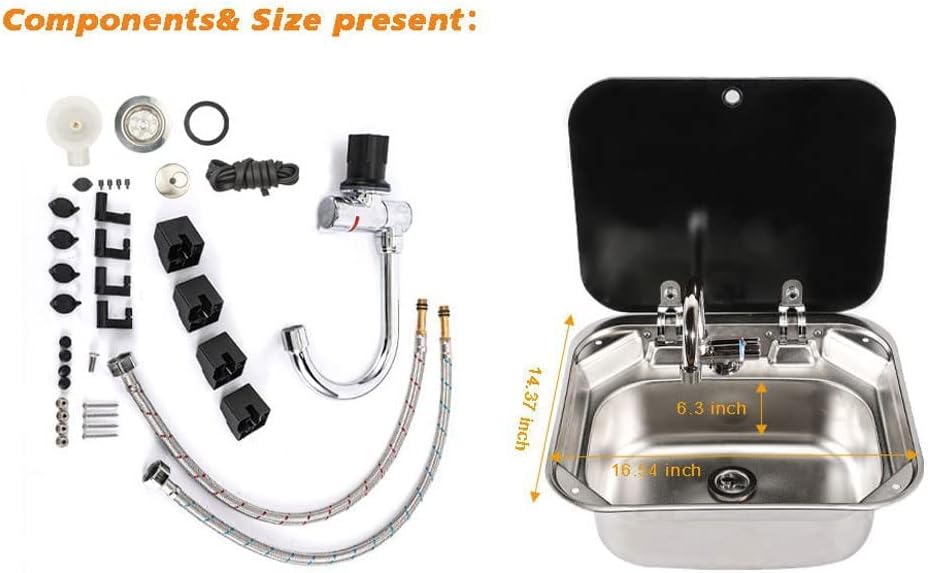 Stainless Steel RV Sink with Folded Faucet Tempered Glass Lid Y168