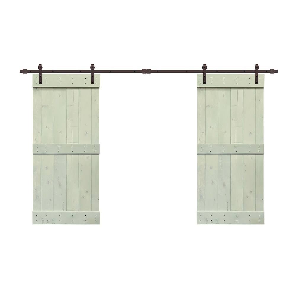 Jungle Green Stained Solid Pine Wood Interior Double Sliding Barn Door with Hardware Kit G7575