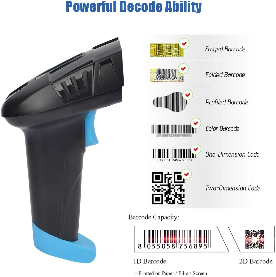 Cordless Barcode Scanner 2D QR Code Bar Code Reader with USB Cradle Pack of 2 B84145