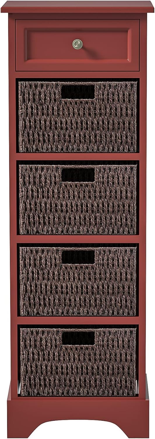 Red Farmhouse Accent Cabinet Console Table with 1 Drawer and 4 Removable Baskets M801838