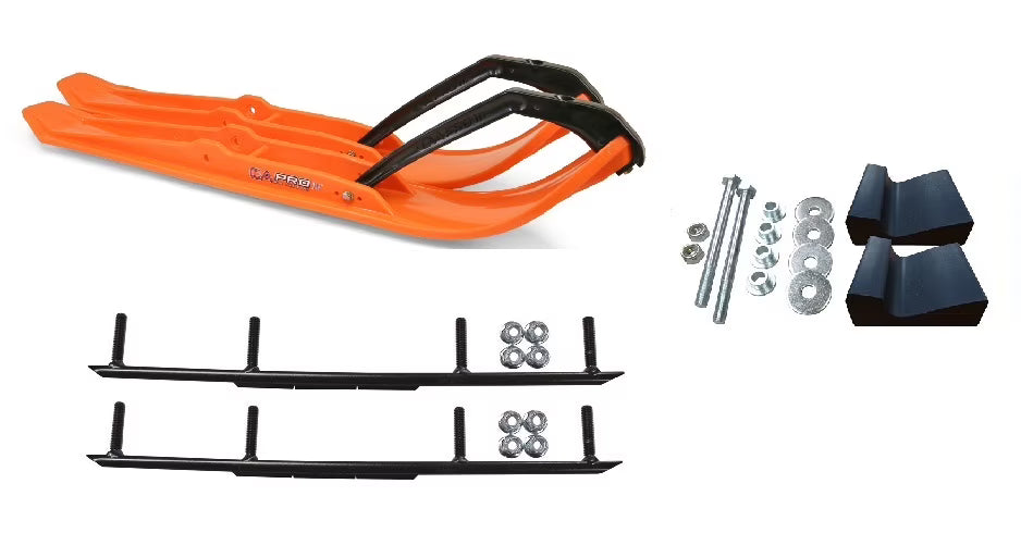 Orange XPT Snowmobile Skis with 6" Round Bars Complete Kit K96310
