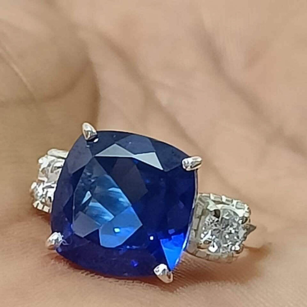 Elongated Cushion Engagement Ring with Blue Sapphire D112205