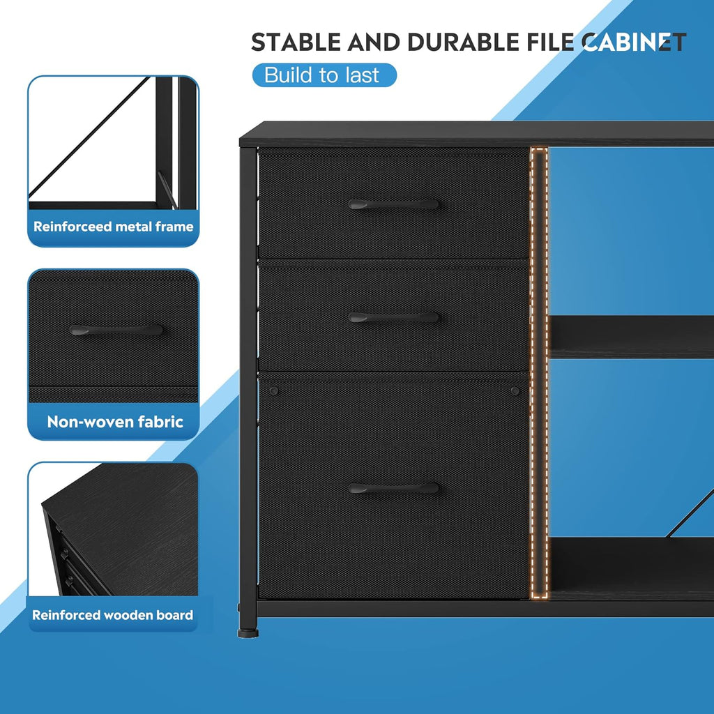 Black 3 Drawer Lateral File Cabinet with Metal Frame Z855349