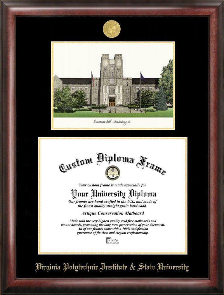 Gold Embossed Diploma Frame with Campus Images Lithograph N6863