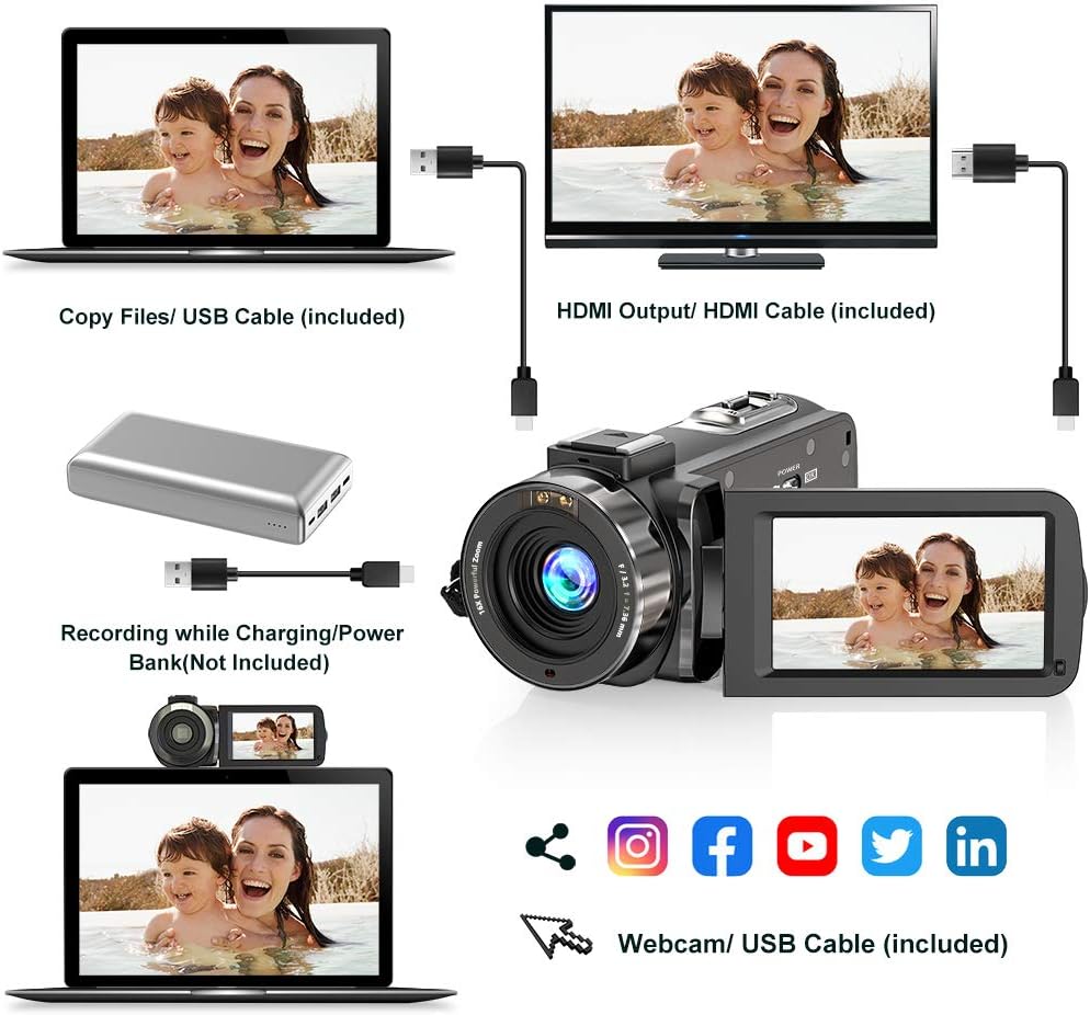 FHD 1080P 30FPS 36MP IR Night Vision Camcorder with Remote and 2 Batteries F388992