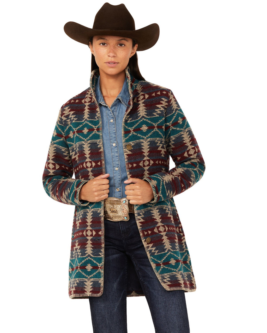 Burgundy Southwestern Print Jacket A532517