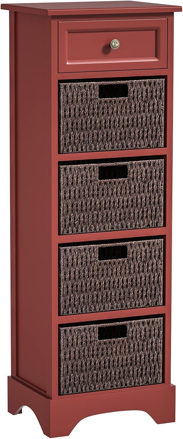 Red Farmhouse Accent Cabinet Console Table with 1 Drawer and 4 Removable Baskets M801838