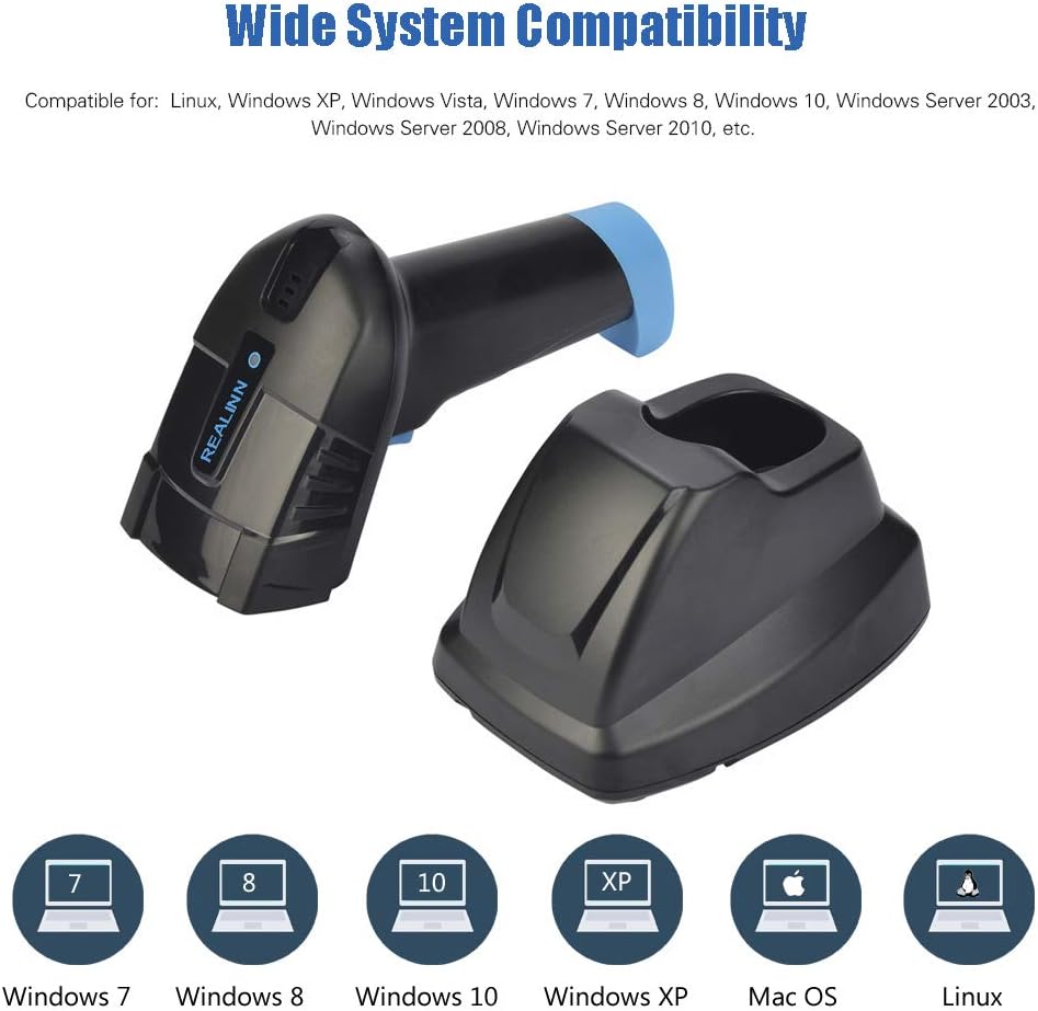 Cordless Barcode Scanner 2D QR Code Bar Code Reader with USB Cradle Pack of 2 B84145