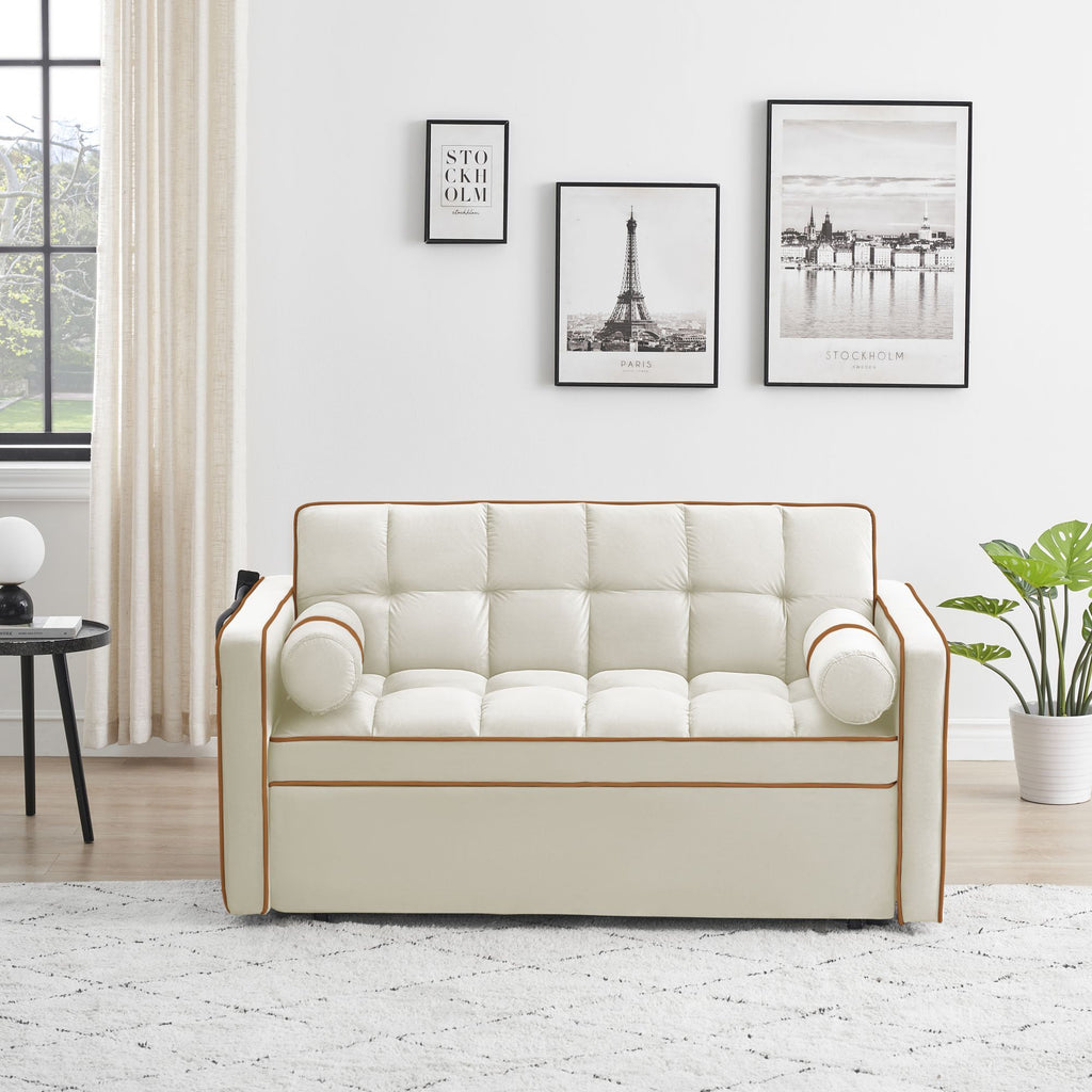 White 3 in 1 Sofa Bed Loveseat Sleeper with Two Pillows C91058