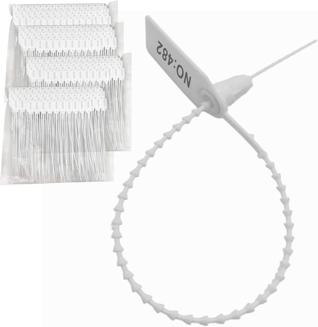 Plastic Security Seals Tamper Tags Disposable Numbered 9.84" Length White Pack of 500 K604