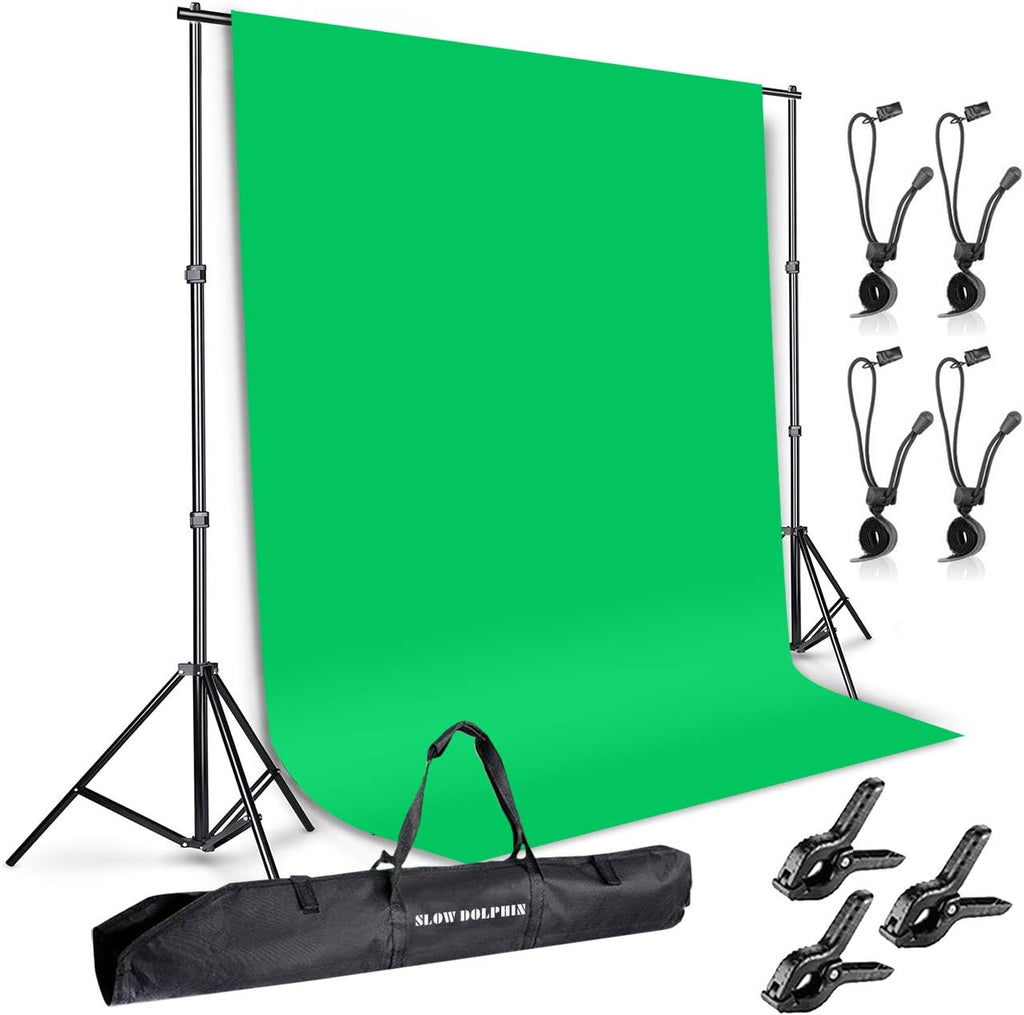 Photo Background Support System with Backdrop Stand Kit, 100% Pure Muslin 6.5 Ft x 10 Ft Chromakey Green Screen Backdrop, Clamp, Carry Bag P119464
