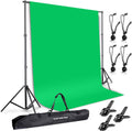 Photo Background Support System with Backdrop Stand Kit, 100% Pure Muslin 6.5 Ft x 10 Ft Chromakey Green Screen Backdrop, Clamp, Carry Bag P119464