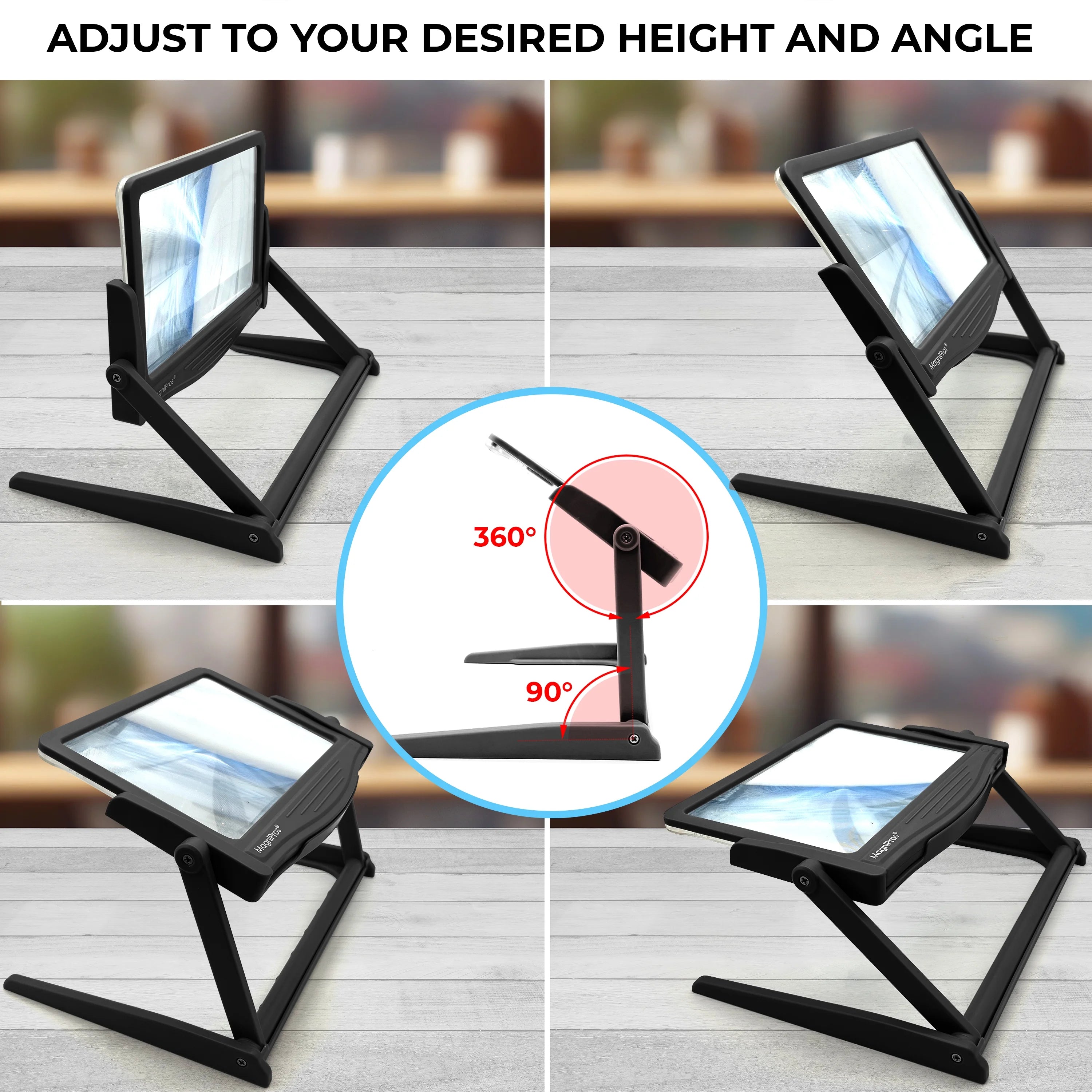 5X Large LED Full Page Magnifying Glass with Collapsible Hands-Free Stand & 3 Color Modes U17435
