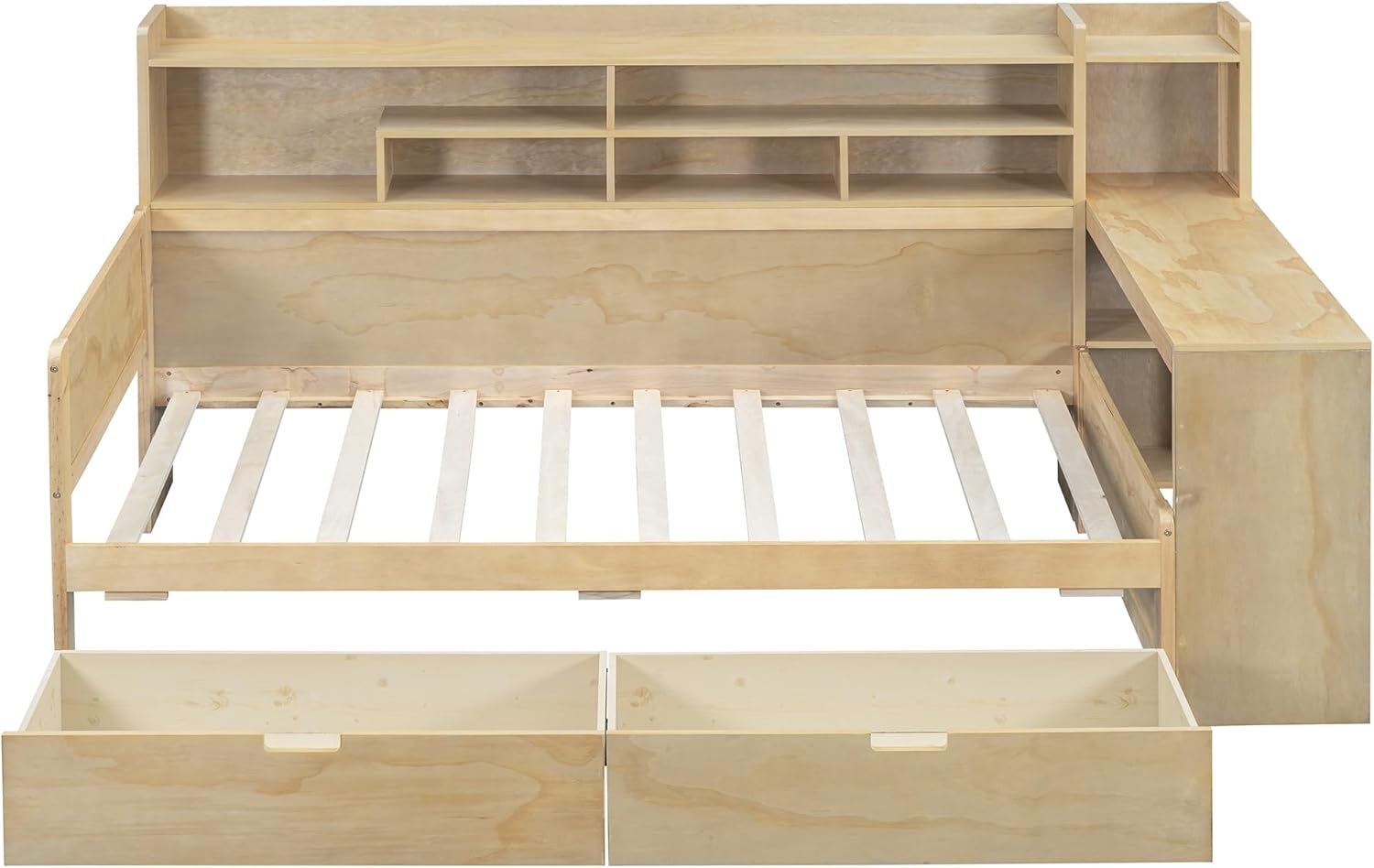 Twin Size Wooden Daybed with Storage Bookshelf, Study Desk and 2 Drawers P8481