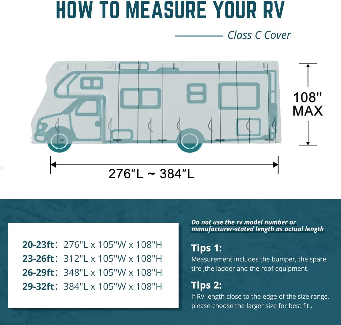 Extra-Thick 5 Layers Anti-UV RV Cover with 2Pcs Straps & 4 Tire Covers I298