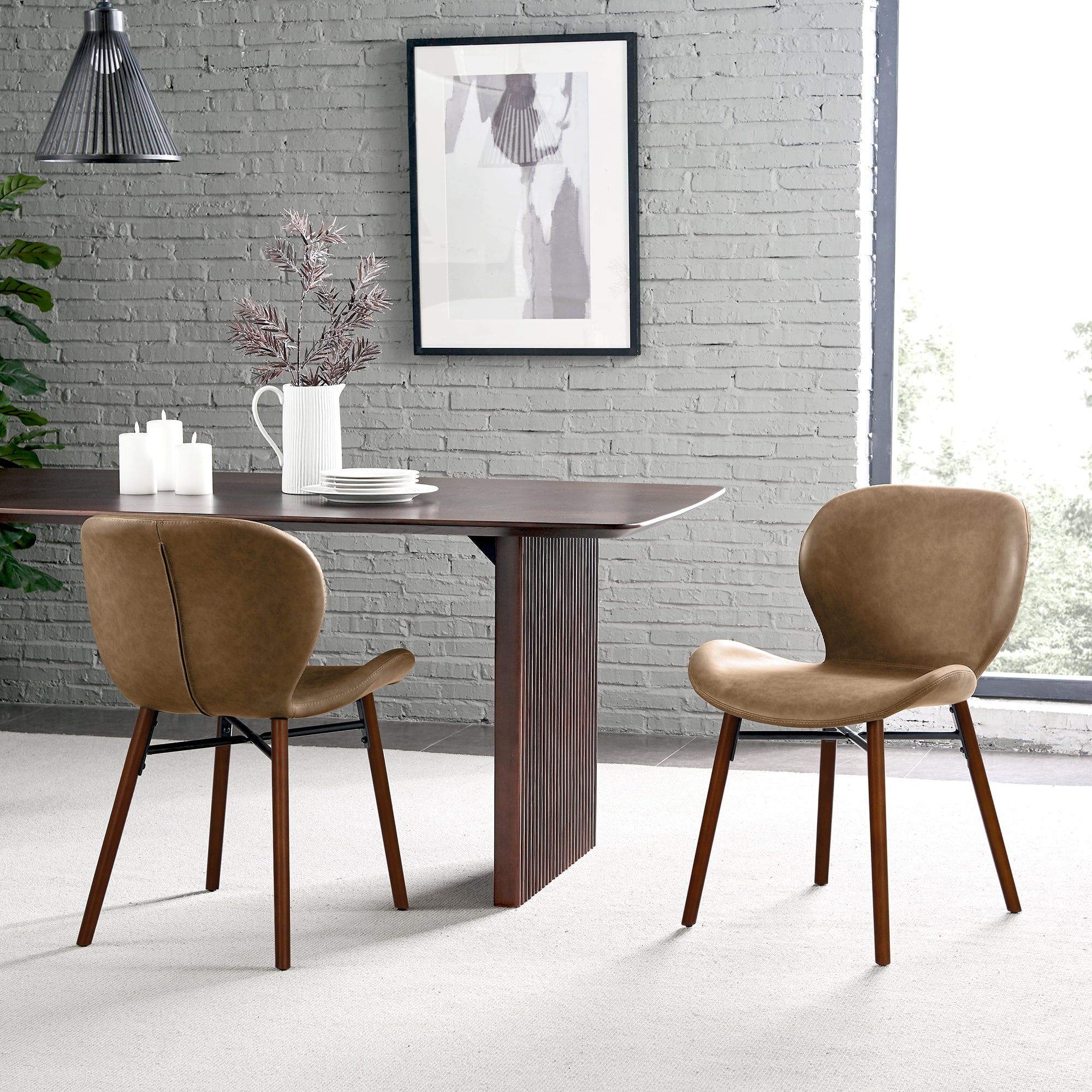 Brown Leather Dining Chairs Set of 2 P5583