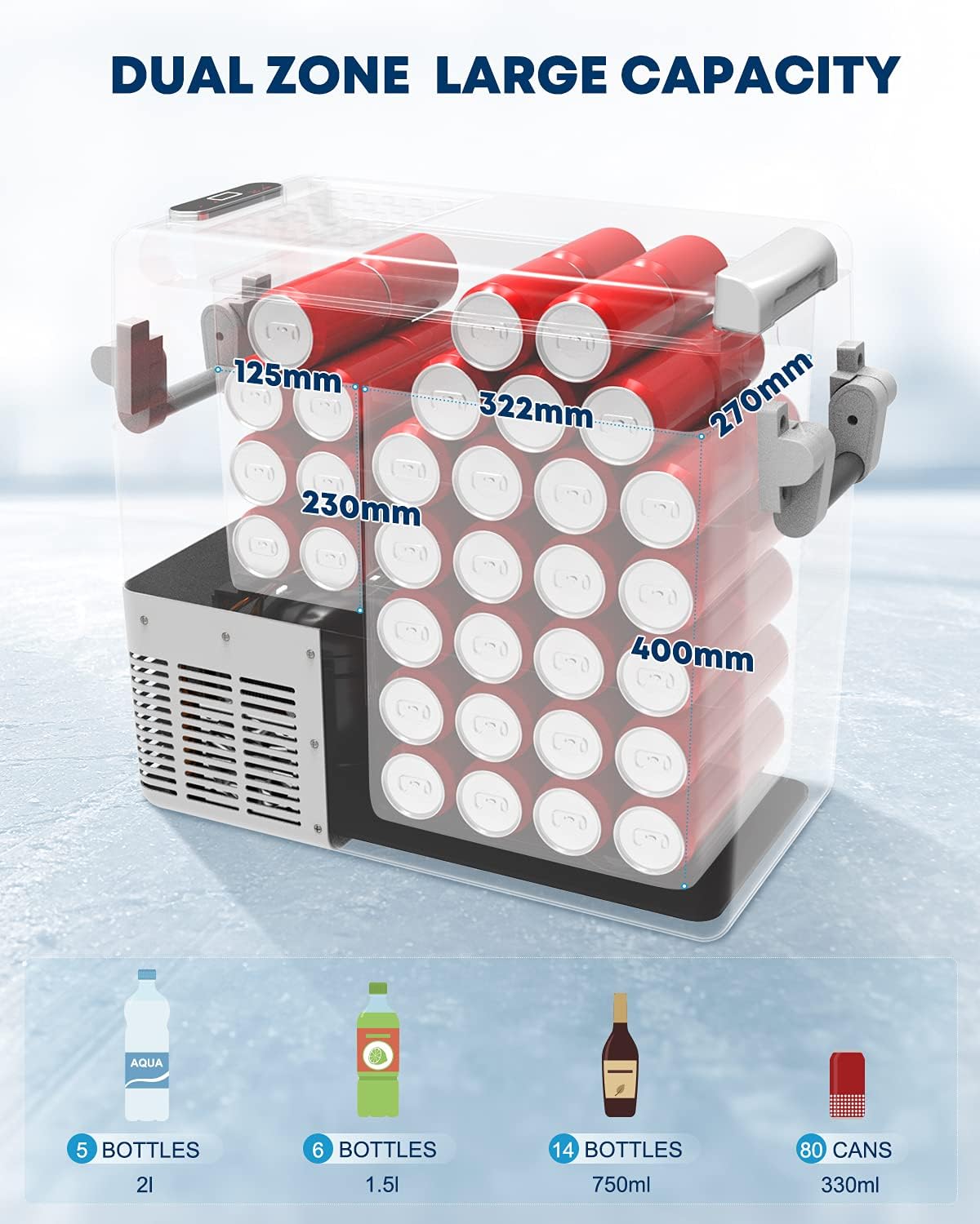 12 Volt Portable Car Fridge 53 Quart Dual Zone Freezer N5821