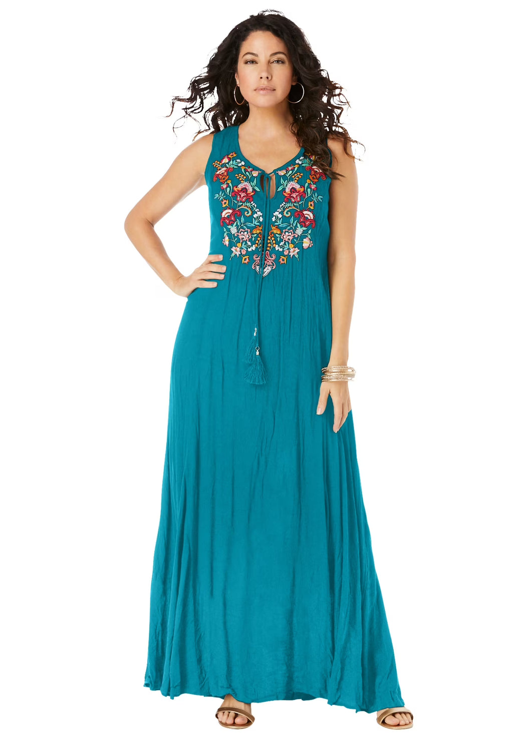 Embroidered Sleeveless Crinkle Dress Z391