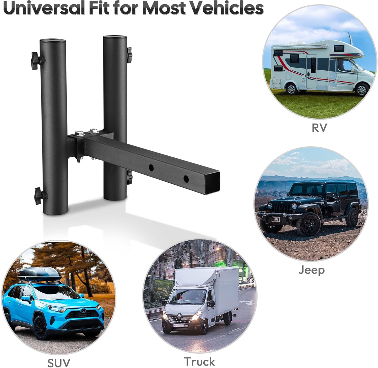 2 Hitch Mount Flagpole Holder with Anti-Wobble Screw Black O1278
