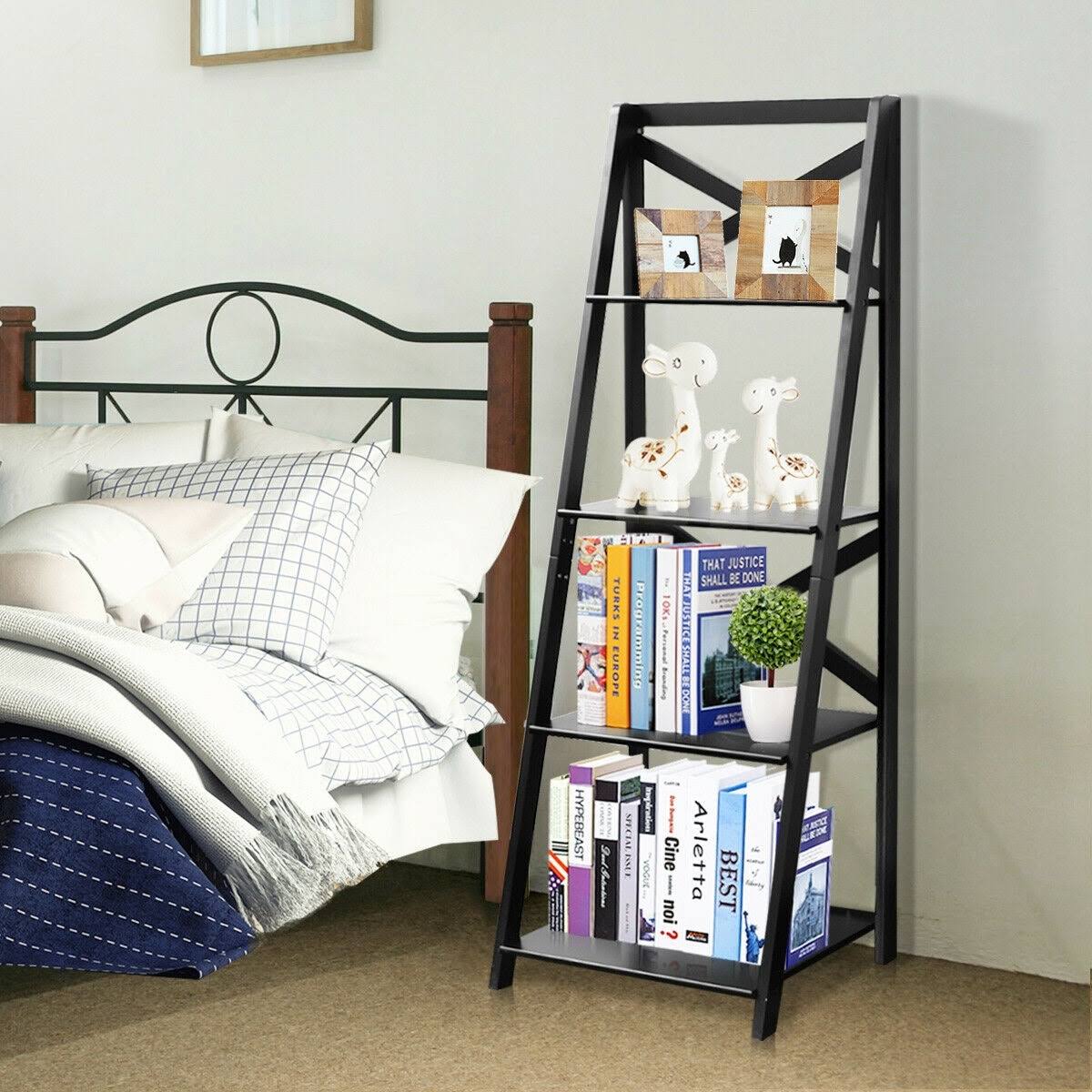 4-Tier Ladder Shelf Bookcase Storage Display - Black O6901