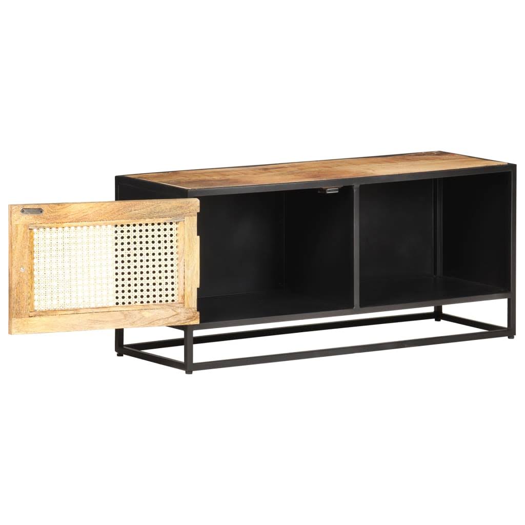 Rough Mango Wood and Natural Cane TV Cabinet Y34140
