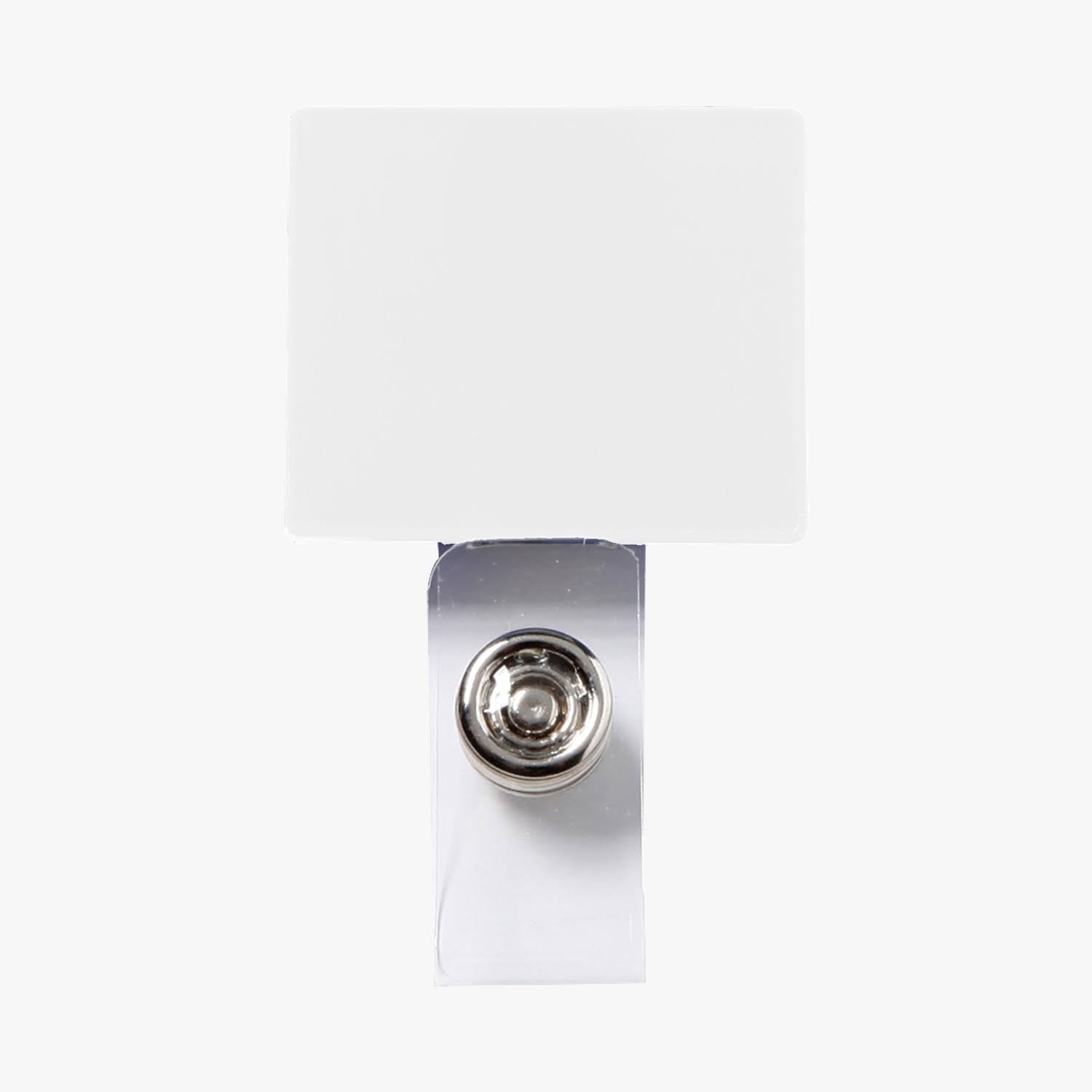 White Square Name Badge Holder Clip with Vinyl Strap S847375