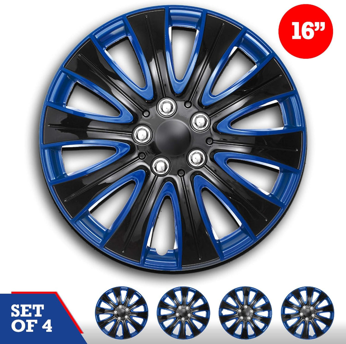 15 Inch Set of 4 Black and Blue Car Wheel Hubcaps Z230