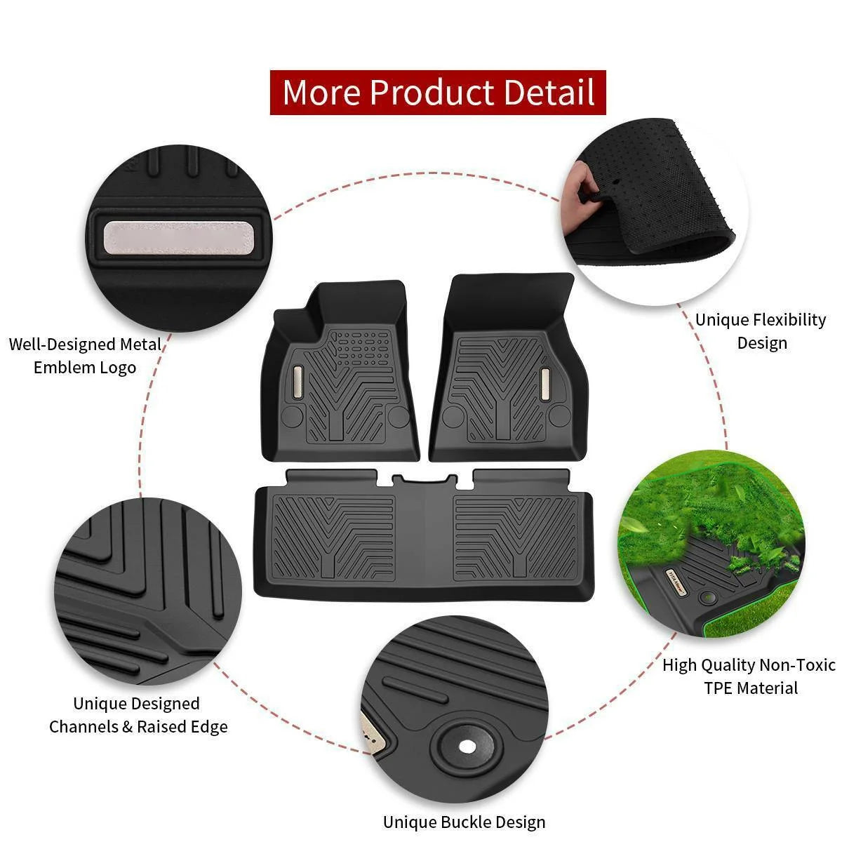 Black All-Weather TPE Rubber Floor Mats Set for Tesla S Model K328