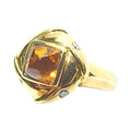 1.75 CT Citrine Square Shape Cabochon .10 Diamond Round Brilliant Art Deco Ring P544179