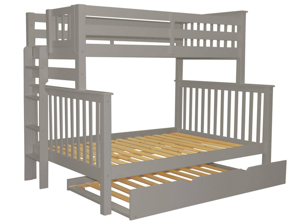 Gray Twin over Full Bunk Beds with End Ladder and Trundle G6538