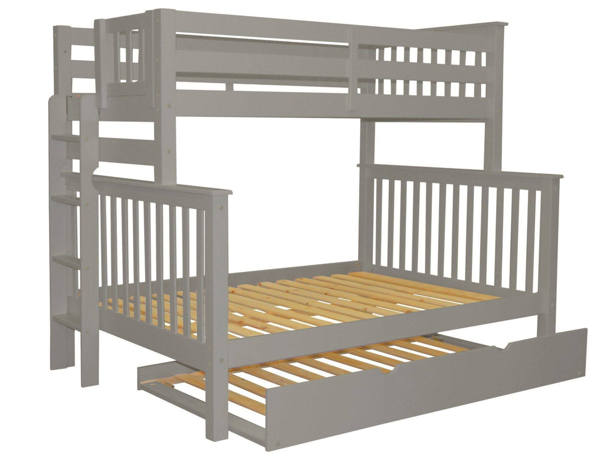 Gray Twin over Full Bunk Beds with End Ladder and Trundle G6538