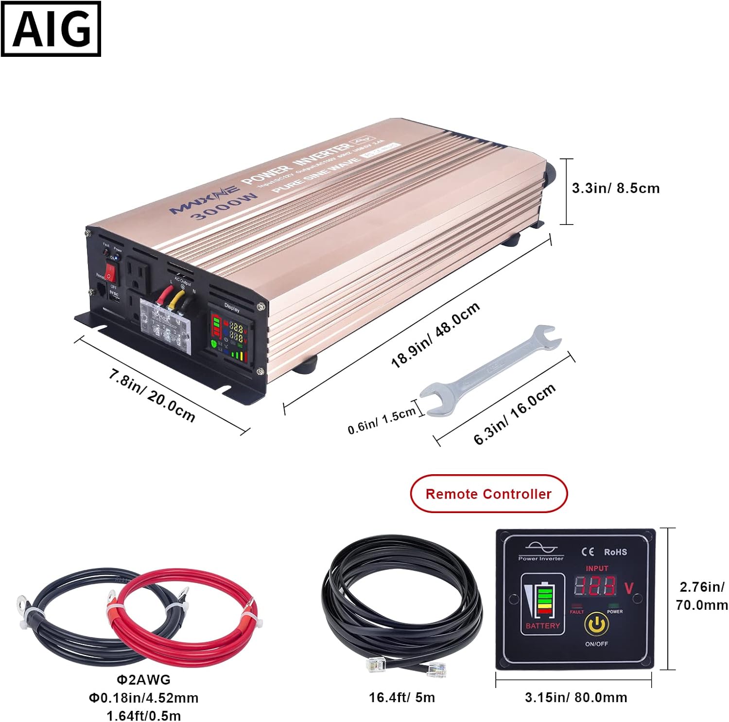 3000 Watts Pure Sine Wave Power Inverter with LCD Display and Remote Control C822