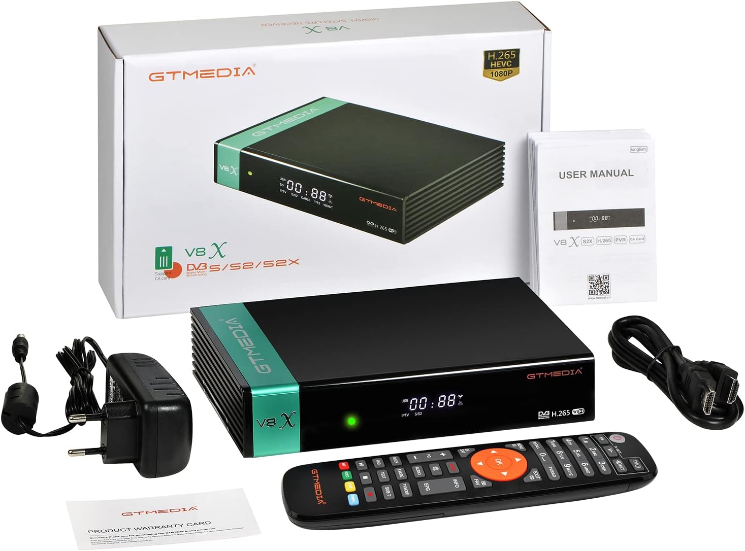 Satellite TV Receiver DVB-S/S2/S2X H.265 1080P HD FTA Digital Receiver Built-in 2.4G WiFi Pack of 2 C9548