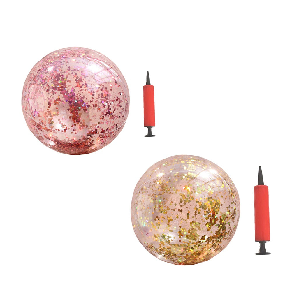 2pcs Glitter Sequin Beach Balls Inflatable PVC Toys with Pumps D597044