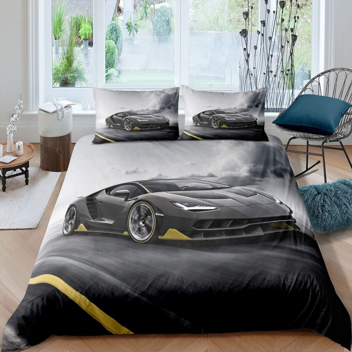 Black White Twin Size Kids Soccer Comforter Cover Bedding Set E933