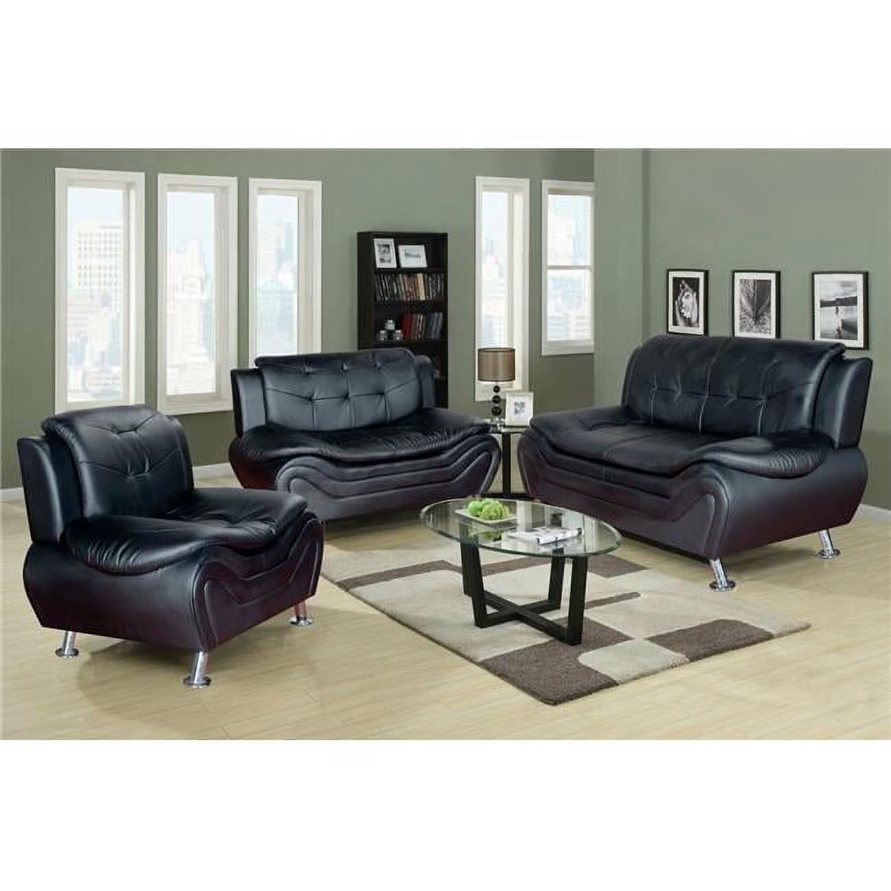 Black Leather Sofa Set B84031