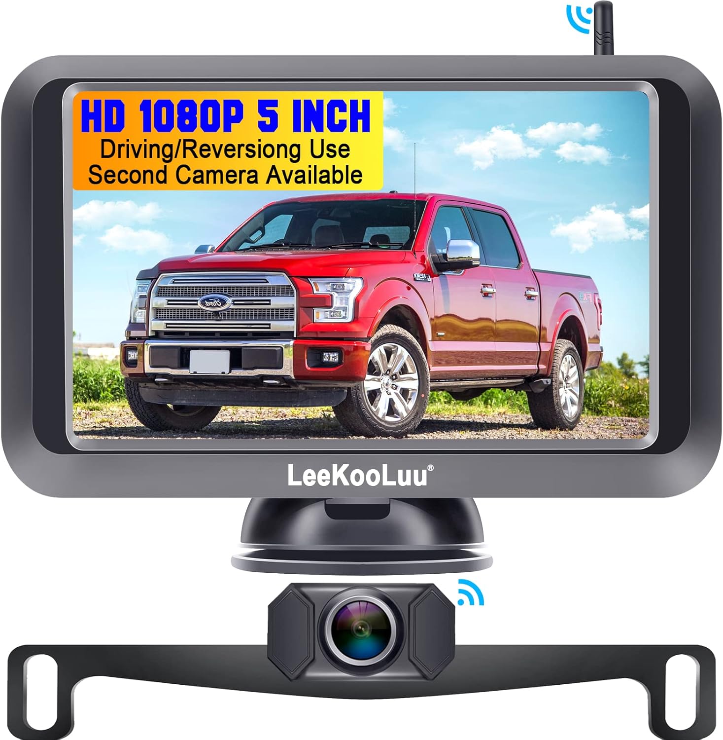 Wireless Backup Camera with 5'' Monitor Full HD 1080P Bluetooth Rear View Camera P7207