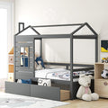 White Twin Wooden Bed Frame with Roof B2039