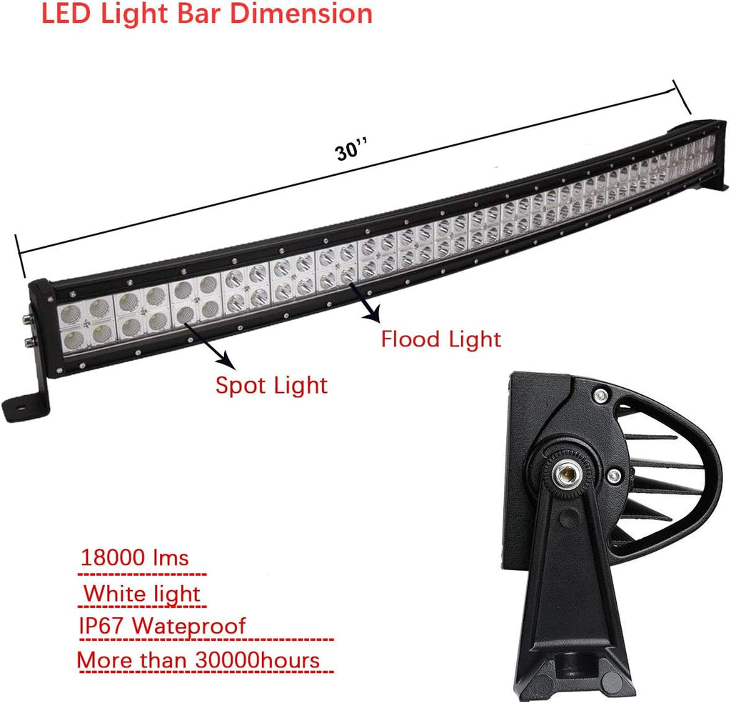 30'' Curved LED Light Bar with Windshield Mount Brackets for UTV B6371